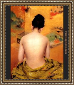Nude Framed Paintings - Back of a Nude by William Merritt Chase