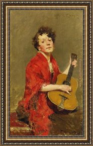 Guitar with Clarinet Framed Paintings - Girl With Guitar by William Merritt Chase