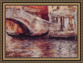A Venetian Balcony Framed Paintings - Gondolas Along Venetian Canal by William Merritt Chase