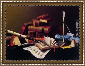Music Framed Paintings - Music and Literature by William Michael Harnett