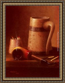 Fantomas Pipe And Newspaper Framed Paintings - Still Life, Pipe And Mug by William Michael Harnett