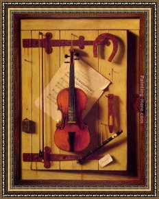 The Violin Framed Paintings - Still Life - Violin and Music by William Michael Harnett