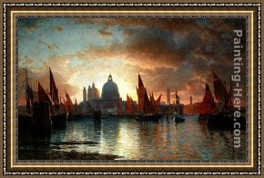 Rio Della Maddalena Framed Paintings - Santa Maria della Salute, Sunset by William Stanley Haseltine