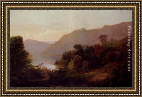 Landscape with a Lake Framed Paintings - A Mountainous Lake Landscape by William Trost Richards