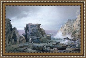 Richard Leblanc Framed Paintings - A Rocky Coast by William Trost Richards