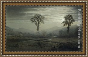 Richard Framed Paintings - Moonlight on Mount Lafayette, New Hampshire by William Trost Richards
