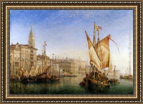 Canal Framed Paintings - The Doge's Palace From The Entrance To The Grand Canal by William Wilde
