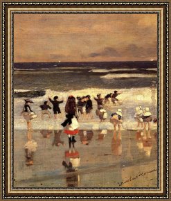 Hamlet Play Scene Framed Paintings - Beach Scene by Winslow Homer