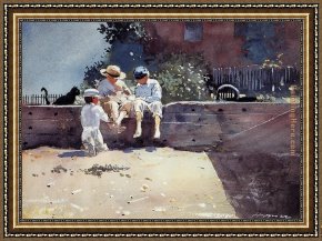 Boy Playing Flute Framed Paintings - Boys and Kitten by Winslow Homer