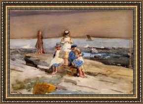Child Framed Paintings - Children on the Beach by Winslow Homer