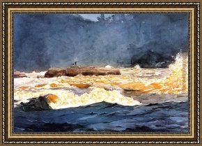 The Departure of The Fishing Fleet Framed Paintings - Fishing the Rapids Saguenay by Winslow Homer