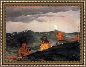 Tavern of The Crescent Moon Framed Paintings - Kissing the Moon by Winslow Homer