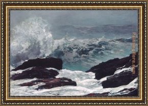 Rocky Coast Framed Paintings - Maine Coast by Winslow Homer