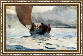 Moonlit Fishing Scene Framed Paintings - Returning Fishing Boats by Winslow Homer