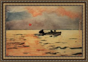 A Rough Journey Home Framed Paintings - Rowing Home by Winslow Homer