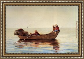 Boy Playing Flute Framed Paintings - Three Boys in a Dory with Lobster Pots by Winslow Homer