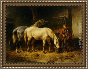 Feeding Framed Paintings - Feeding the Horses by Wouter Verschuur