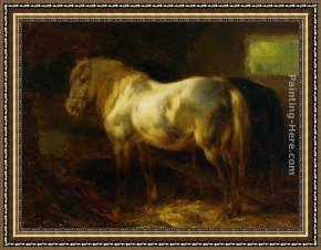 Feeding Framed Paintings - Feeding the Horses in a Stable by Wouter Verschuur