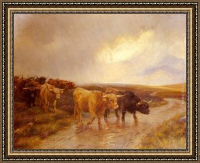 Cattle in a Pasture Framed Paintings - Highland Cattle by Wright Barker