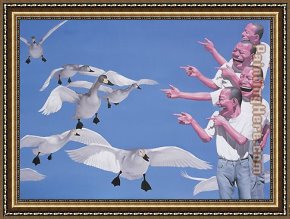 Swan Framed Paintings - Big Swans by Yue Minjun