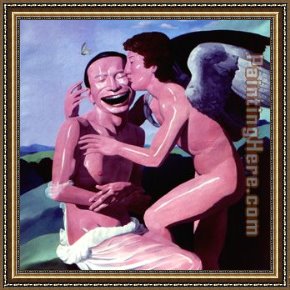 Farewell Kiss Framed Paintings - the kiss by Yue Minjun