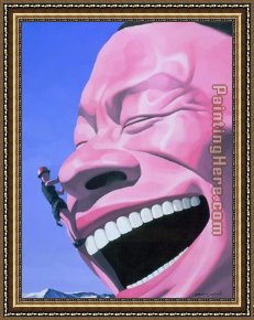 In Western Mountains Framed Paintings - the Mountain Climber by Yue Minjun