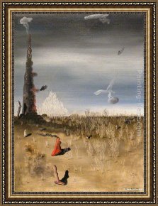 El Vendador De Alcatraces (the Vendor of Alcatraces) Framed Paintings - Extinction des lumieres inutiles by Yves Tanguy