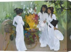 Waterhouse Gather Flower Girls Canvas Paintings - School girls with Flowers by 2011