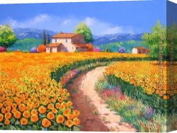 Dreamy Creek II Canvas Paintings - sunflower path dreamy french landscape by 2011