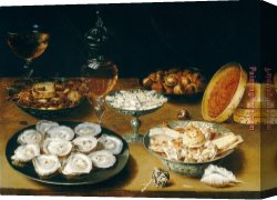 2017 Canvas Paintings - Dishes with Oysters Fruit And Wine by 2017 new