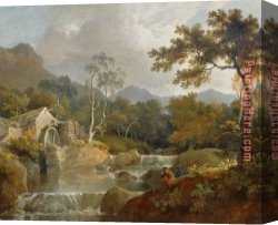 Watermill Canvas Paintings - Fishermen on a Bank by a Pool a Watermill Beyond by 2017 new