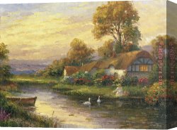 Gingerbread Cottage Canvas Paintings - Lakeside Cottage by 2017 new