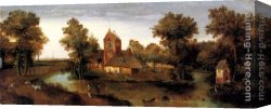 The Piazzetta, Looking Toward The Clock Tower Canvas Paintings - A moated tower with farmhouses by Abel Grimmer