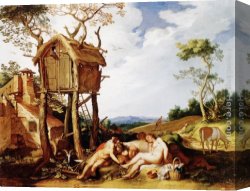 Abraham Canvas Paintings - Landscape with Parable of the Wheat and the Tares by Abraham Bloemaert