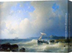 Rocky Coast Canvas Paintings - A Rocky Coast by Abraham Hulk Snr
