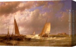 Abraham Canvas Paintings - Dutch Barges At The Mouth Of An Estuary by Abraham Hulk Snr