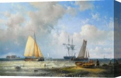 Calm Canvas Paintings - Dutch Barges in a Calm by Abraham Hulk Snr
