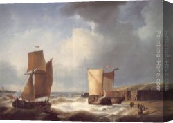 Ships Canvas Paintings - Fisherfolk and Ships by the Coast by Abraham Hulk Snr