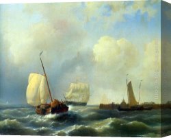 Coast Canvas Paintings - Skirting the Coast on a Breezy Day by Abraham Hulk Snr