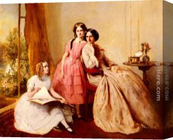 Abraham Canvas Paintings - A Portrait Of Two Girls With Their Governess by Abraham Solomon