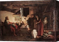 Jupiter And Antiope Canvas Paintings - Jupiter and Mercury at Philemon and Baucis by Adam Elsheimer