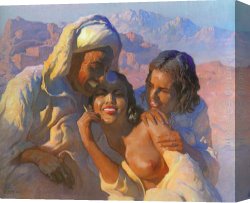 Adam Canvas Paintings - Le Rendez-Vous au coucher du soleil by Adam Styka