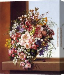 Glass Canvas Paintings - Flowers in a Glass Bowl by Adelheid Dietrich