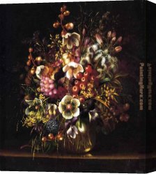 Still Life with Flowers And Fruit Canvas Paintings - Still Life with Flowers in a Vase by Adelheid Dietrich