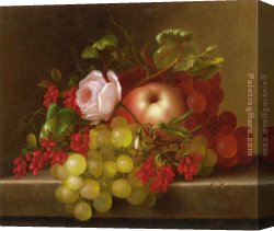 Pears And Grapes on a Table Canvas Paintings - Still Life with Peach_ Grapes and Rosehips by Adelheid Dietrich