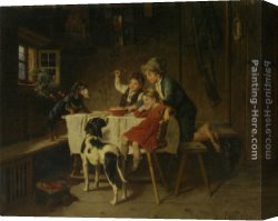 A Peaceful Time Canvas Paintings - Dinner Time by Adolf Eberle