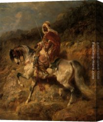 Arabs I Cemetery Canvas Paintings - An Arab Horseman on the March by Adolf Schreyer