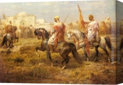 Arabs I Cemetery Canvas Paintings - Arab Cavalry Approaching an Oasis by Adolf Schreyer