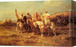 Arabs I Cemetery Canvas Paintings - Arab Horsemen by a Watering Hole by Adolf Schreyer