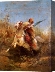 Arabs I Cemetery Canvas Paintings - Arab Warrior Leading A Charge by Adolf Schreyer